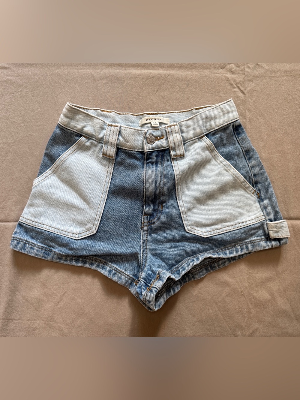 PacSun Two-Tone Light and Medium Blue High Waist Denim Shorts